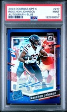 2023 PANINI DONRUSS OPTIC AUTO-BLUE #217 ROSCHON JOHNSON ROOKIE RC 21/99 PSA 9