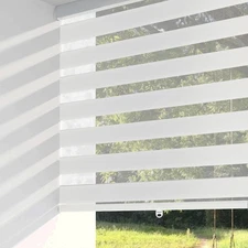 Cordless Zebra Blinds for Windows, 46" W x 72" H, White, Dual Layer -Stop Zeb...