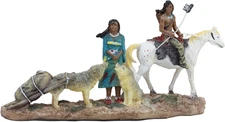 Ebros Indigenous Native American Indian Family with White Horse and Wolves Migra