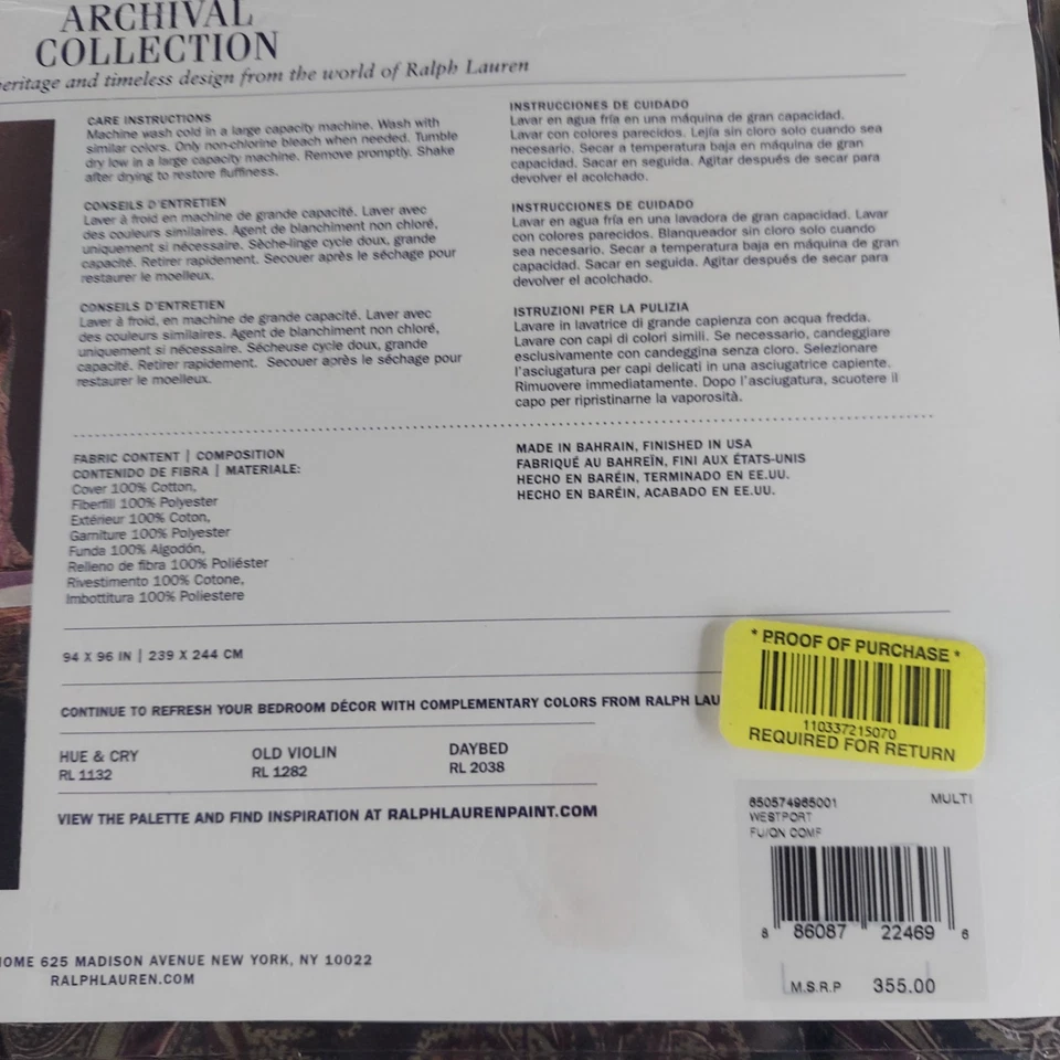 RALPH LAUREN GREAT COMPTON WESTPORT фиолетовый/зеленый пейсли КОРОЛЕВСКОЕ ОДЕЯЛО и наволочки - Изображение 4 из 4