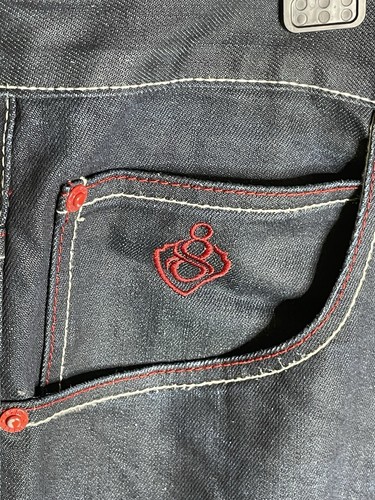 Eight 732 8732 jeans mens 44x34 black Truckin baggy Y2k hip hop embroidered - Picture 4 of 7