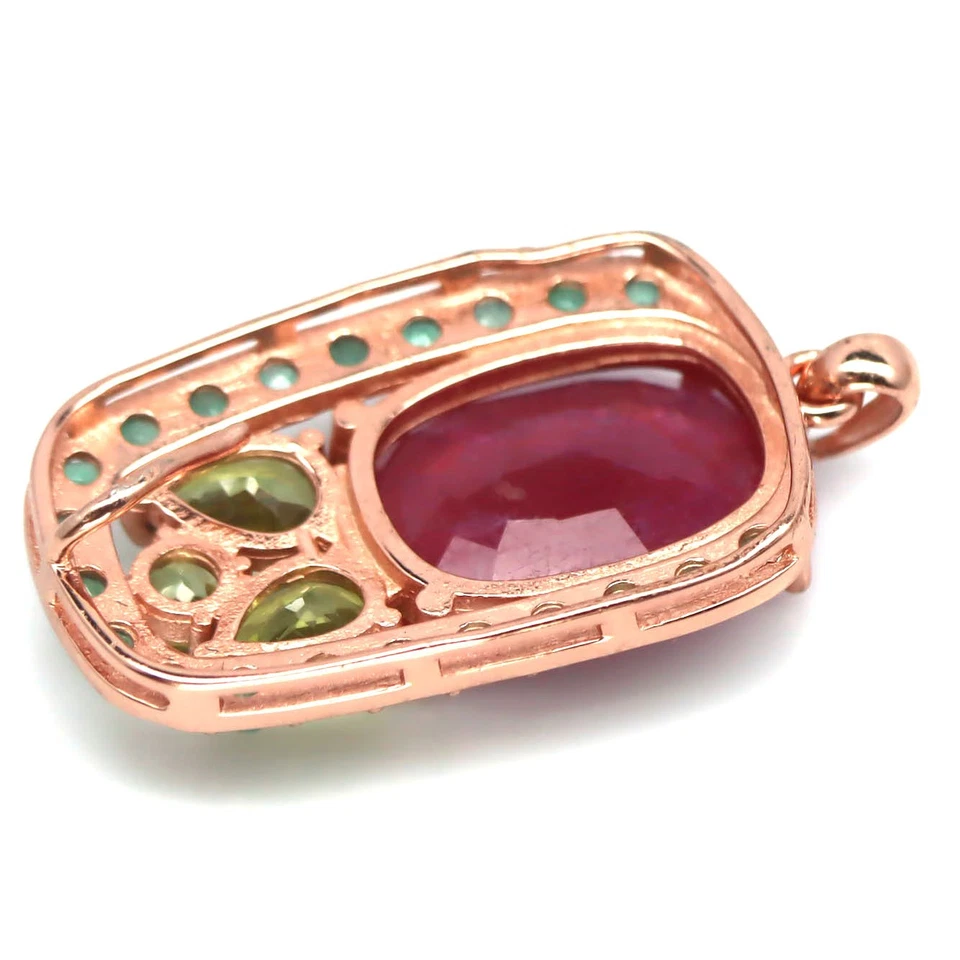 925 Silver 12 x 16 MM. Red Ruby, Peridot & Emerald Birthstone Jewelry Pendant - Image 3 of 4