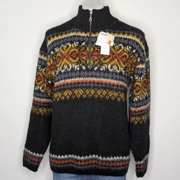 Freyja Black Orange 1/3 Zip Wool Turtleneck Sweater L
