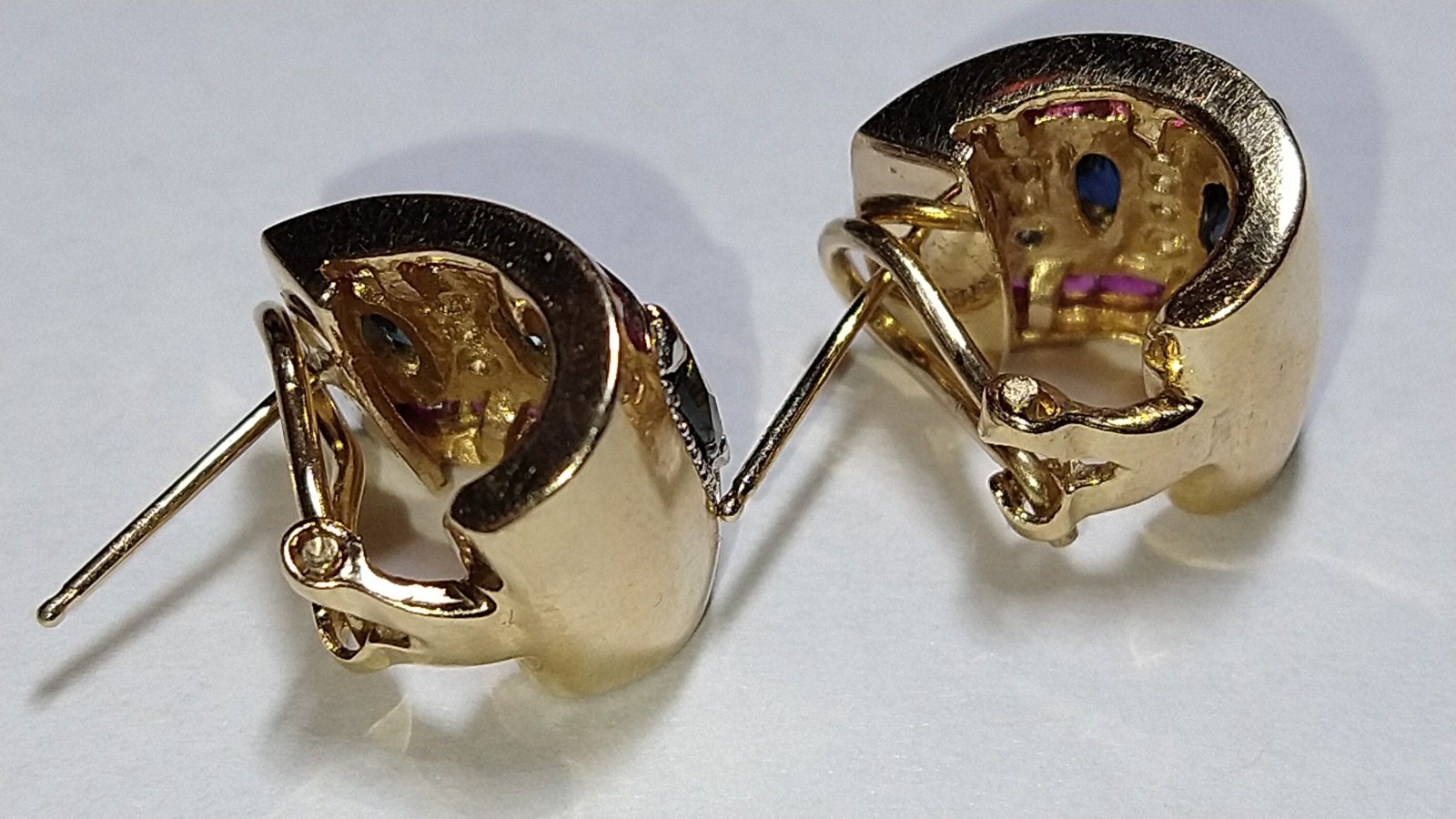 Solid 14k gold natural sapphire ruby diamond earr… - image 18