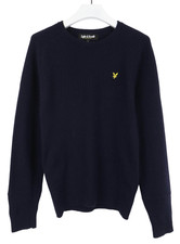 LYLE  SCOTT Jumper Men's SMALL Navy Blue Logo Crew Neck Pullover Wool Blend