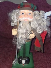 Christmas Golfing Santa Wooden Nutcracker~Golf Club, Ball & Bag~Good Paint Job