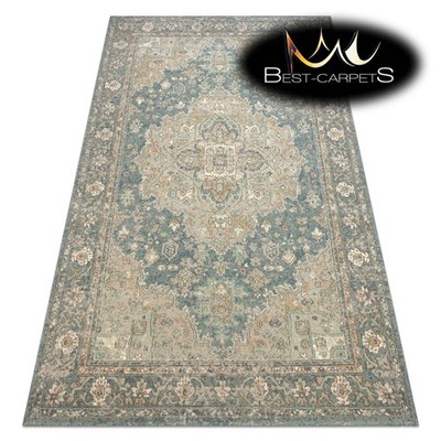 Orientalische 100% NATURWOLLE Teppiche ''SOHO'' Ornament Grün Blau Beste Qualität