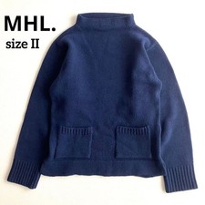 MHL Margaret Howell High Neck Knit Navy 100 Wool Boxy Sweater Size II JAPAN