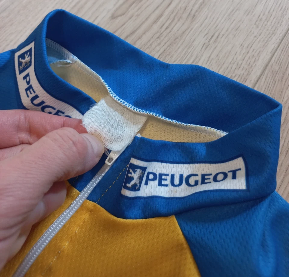 Maillot de ciclismo vintage Peugeot Michelin THULE Mi Racing amarillo/azul años 90 Foto 3 de 4