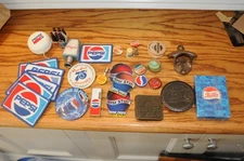 Vintage Lot Of 33 Small Pepsi Cola Collectibles Lighter Belt Buckles Yo yo Cards