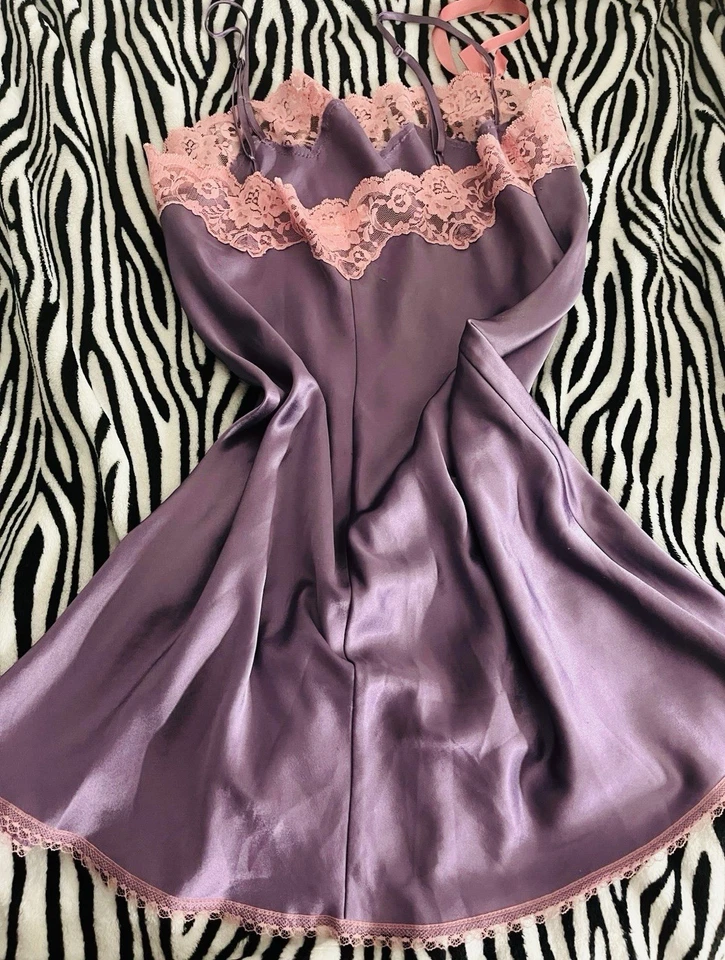 Vestido Victoria's Secret Mini Sin Mangas Melocotón Seda Encaje Hada, Talla M, Años 2000 De Colección Foto 4 de 4