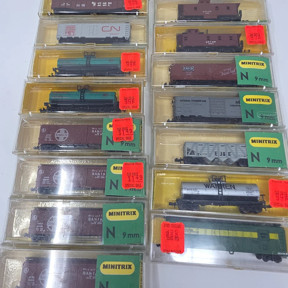 Vintage Minitrix & AHM N Escala Lote de 24 Carros de Carga AT&SF 9100 Motor a Vapor - Imagem 3 de 4