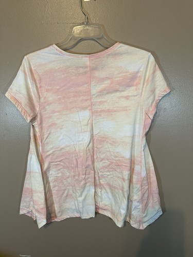 T Shirt Women's Tie Dye Print Pink & White Handkerchief Hem Short Sleeves NWT M - Picture 3 of 3