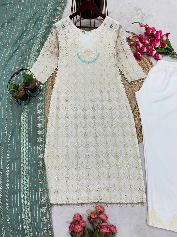 Дизайнерские пакистанские готовые к носке костюмы Salwar Kameez индийская свадьба вечеринка Kurta - Изображение 3 из 4