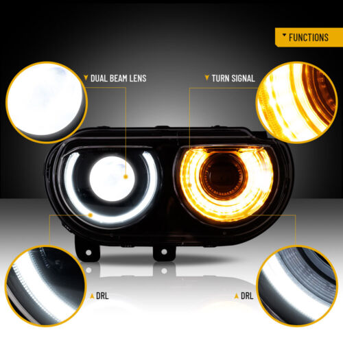 Faros LED DRL Halo para Dodge Challenger Proyector Faros Secuenciales 08-14 - Imagen 9 de 13