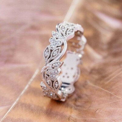 2.00 Ct Round Cut Lab-Created Diamond Wedding Band Ring 14K White Gold ...