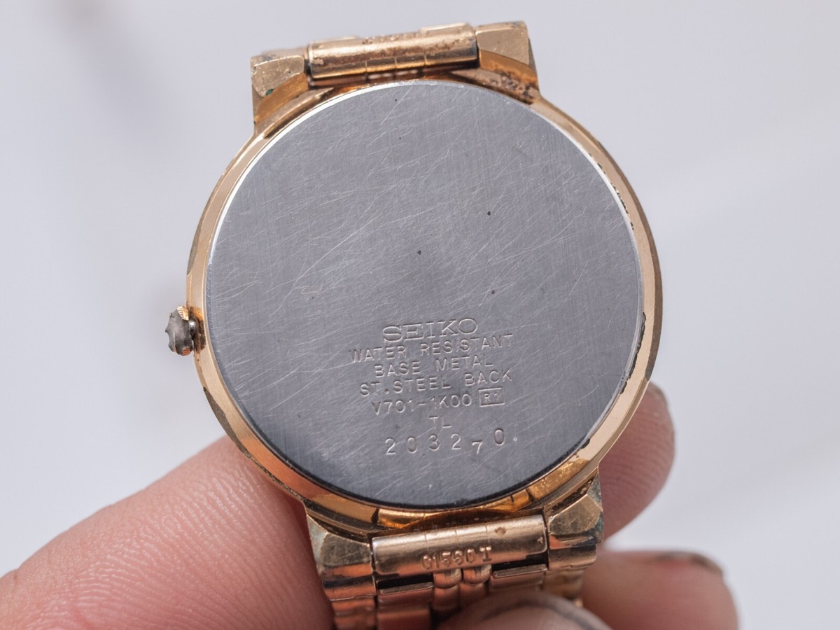 1992 vtg - Seiko SX V701-1K00 Men's Quartz White Dial 33mm Gold