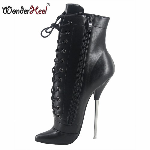 Wonderheel 7 "Stiletto Heel Sexy Fetish Matt Leather Training Ankle Ballet Boots - Imagen 12 de 12