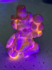MOSSER GLASS - Clown with Balloons 3.75" - URANIUM Orange, White Swirl Slag ORIE