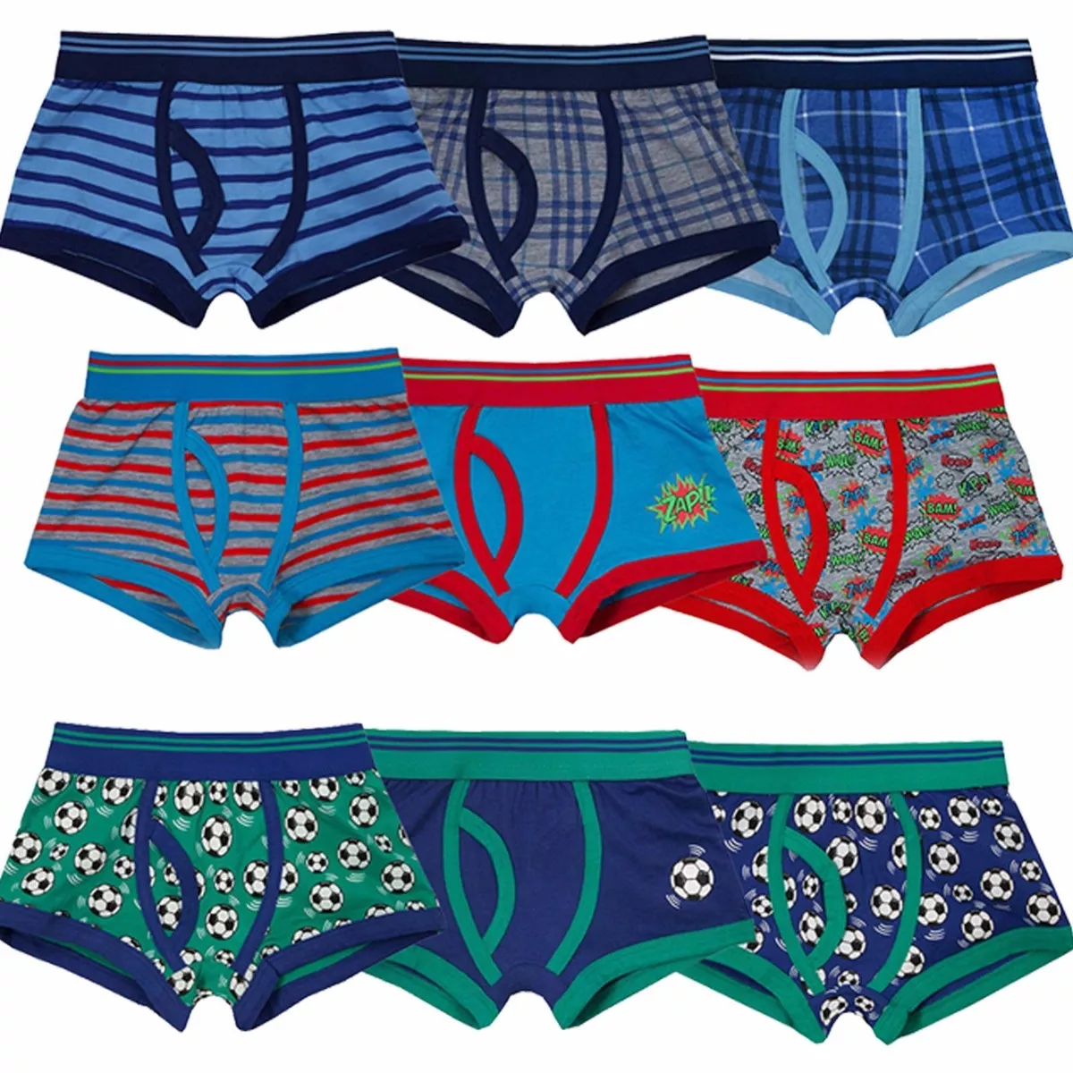 9 Pairs Boys Cotton Rich Designer Boxer Shorts Trunks Underwear Age 2 13 years