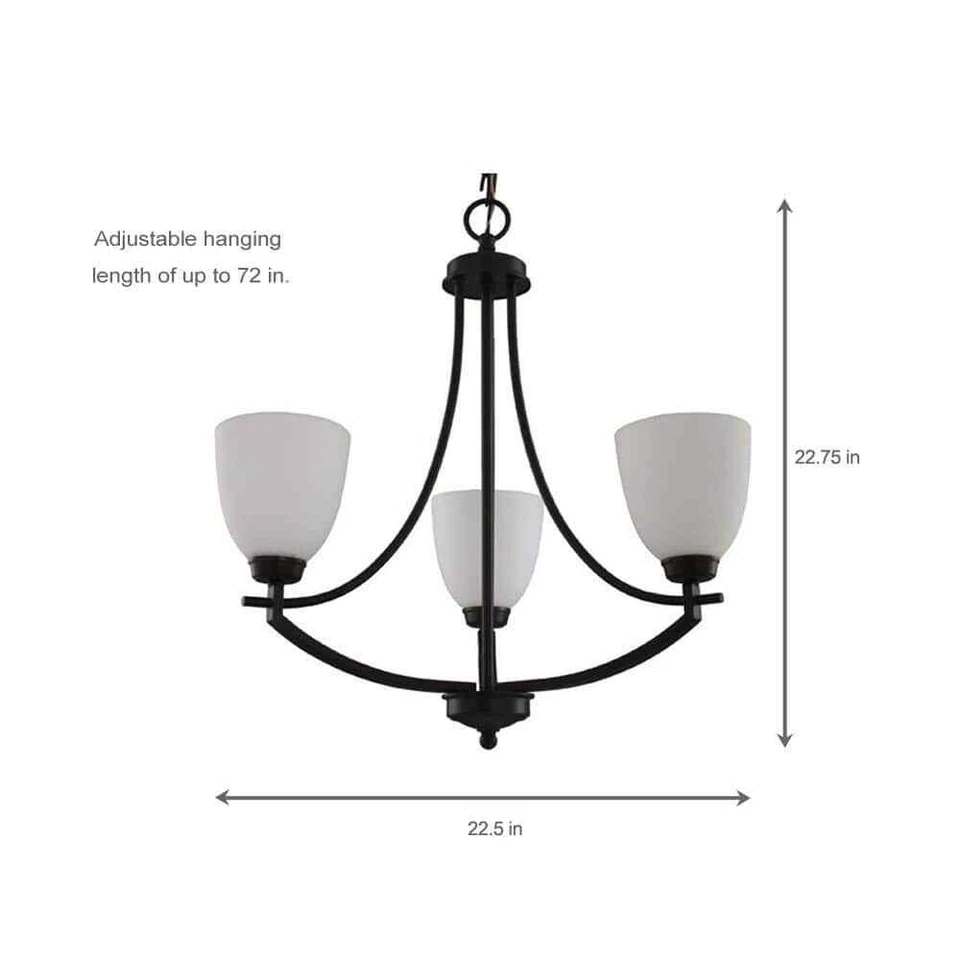 Lámpara de araña Hampyon Bay de 3 luces de HAMPTON BAY con pantalla de vidrio esmerilado nueva Foto 2 de 3