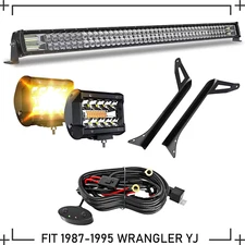 52" LED Light Bar+ 4" Fog Pods+Mounting Brackets Fit 1987-95 Jeep Wrangler YJ
