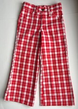 Vintage 1970s Buster Brown Kids Bell Bottom Legs Red & White Plaid Pants Sz 5