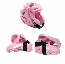 ProForce Sparring Gear Set Helmet Gloves Foot Guards Karate TKD MMA Pads Pink