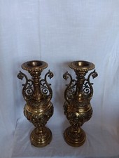 Antique 19.75 Inch Solid brass Urns , Weighing 16 Lbs , W/fierce Cat Handles