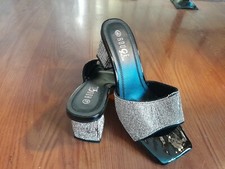 Silver Rhinestone Slide Sandals with heel