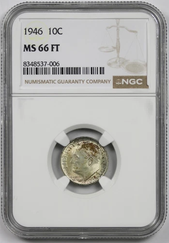 1946 10C NGC MS 66 FT Full Torch Roosevelt Dime