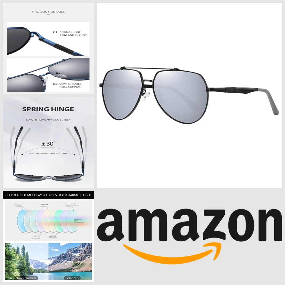 Mens Photochromic Sunglasses Polarised Driving Metal Frame UVA UVB UV400 Black