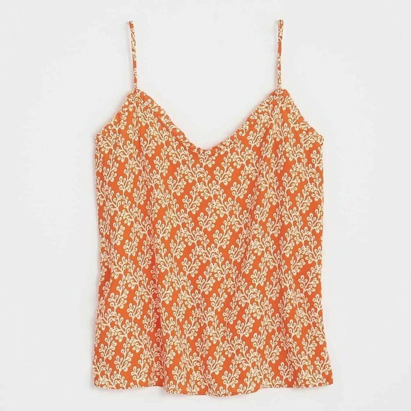 NEW Habanero Orange White Print Ann Taylor LOFT Ruffle Trim Flowy Tank Top S NWT