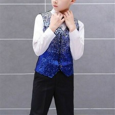Boys Kids Sequin Waistcoat with Bow Tie Glitter Vest Top Stage Dress Costume