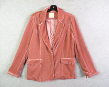 Love For Humanity Womens Jacket Medium Pink Velour Velvet Blazer Long Sleeve