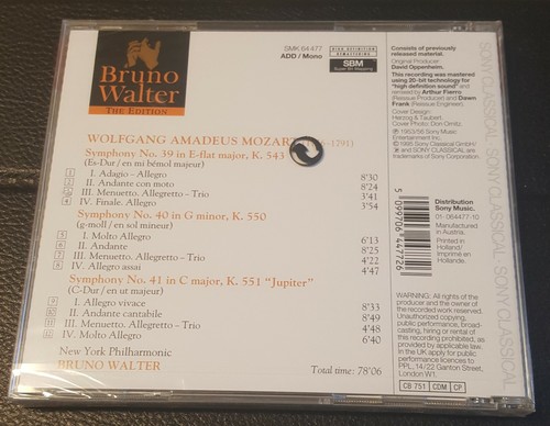 Mozart Symphonies 39 40 41 Walter SONY SEALED NEW - Picture 2 of 2