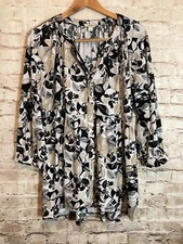 Cato Babydoll Top Womens XL Black Floral Button Front Flowy V Neck Stretchy