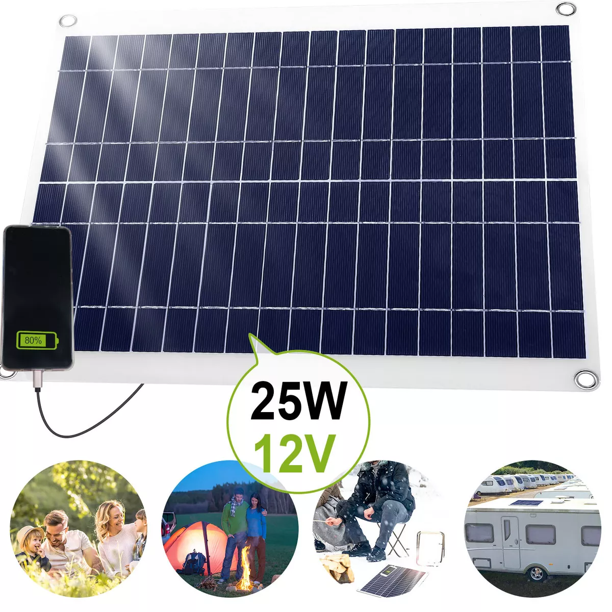 Solar Panel 12V 25W Car Battery Charger w 3.0A Dual USB Charging