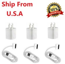 3x Home Wall AC Charger 30 pin Data Sync USB Cable Cord for iPhone ipod Classic