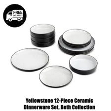 Yellowstone 12-Piece Ceramic Dinnerware Set, Beth Collection