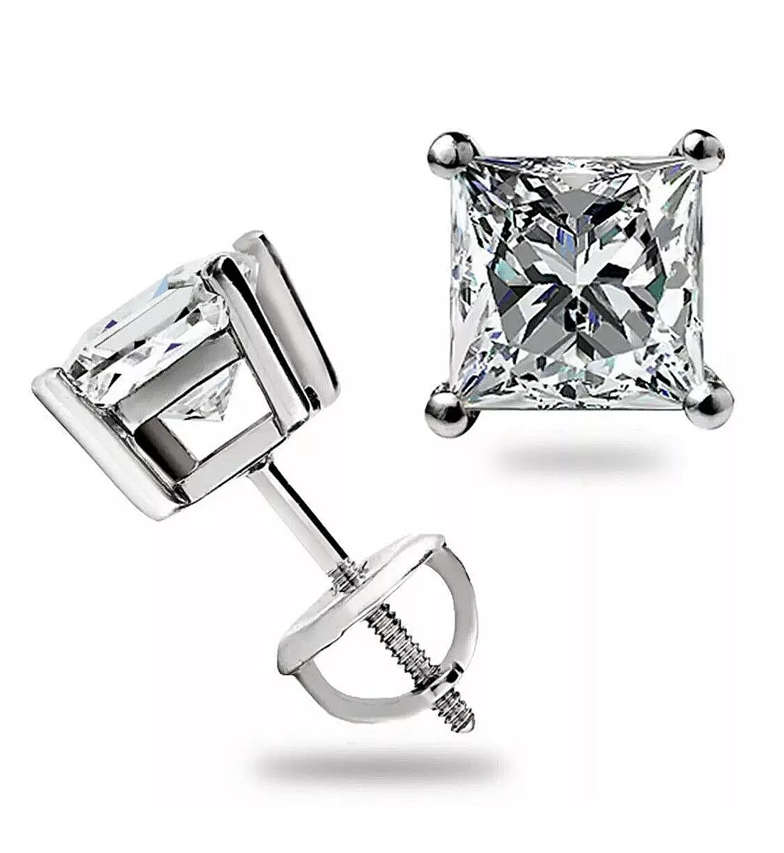 14K White Gold Stud Earrings, Sapphire Earrings, 14K White Gold Studs 14K White Gold / 7mm / Push Back