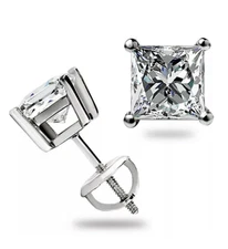 4Ct Princess Cut VVS1/D Lab Created Studs Earrings 14k White Gold 7mm Screw Back
