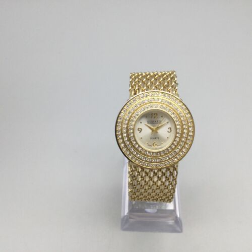 Kessaris Watch Women 34mm Crystal Gold Tone Bling Crystals New Battery 6.75" - Picture 2 of 16