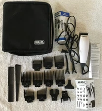 WAHL Designer Corded White HAIR CLIPPER Trimmer w/ Attachments, Combs & Case