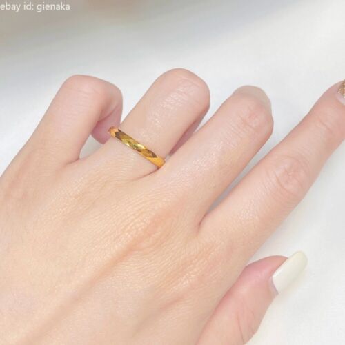 Pure 999 24K Yellow Gold Lucky Shiny Carved Rings Men Women US Size 4/5/6/7/8/9 - Picture 3 of 5