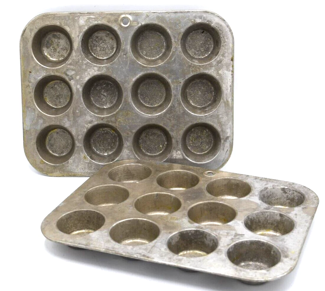 Vintage Comet Aluminum 12 Mini Muffin Pan Tin Cupcake Bakeware Lot 2 Baking