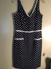 Muse 10 Navy Blue Polka Dot Bust 36” Waist 30” Pencil Dress Lined Career Wear