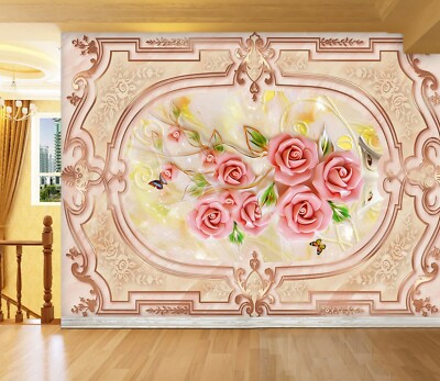 3D Rose Butterfly E2958 Wallpaper Mural Paper Wall Print Indoor Murals CA Honey