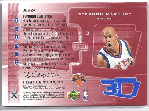 Scheda di riscaldamento 3D Knicks Stephon Marbury 2003-2004 Triple Dimensions #453/999 - Foto 2 di 2