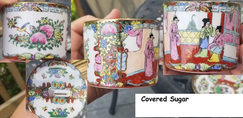15pc Set VINTAGE CHINA ROSE MEDALLION 6 TEA CUPS/SAUCERS CREAMER/SUGAR LID NICE! - Picture 11 of 23